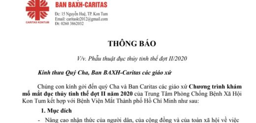 Caritas: Thông Báo Khám Mổ Mắt