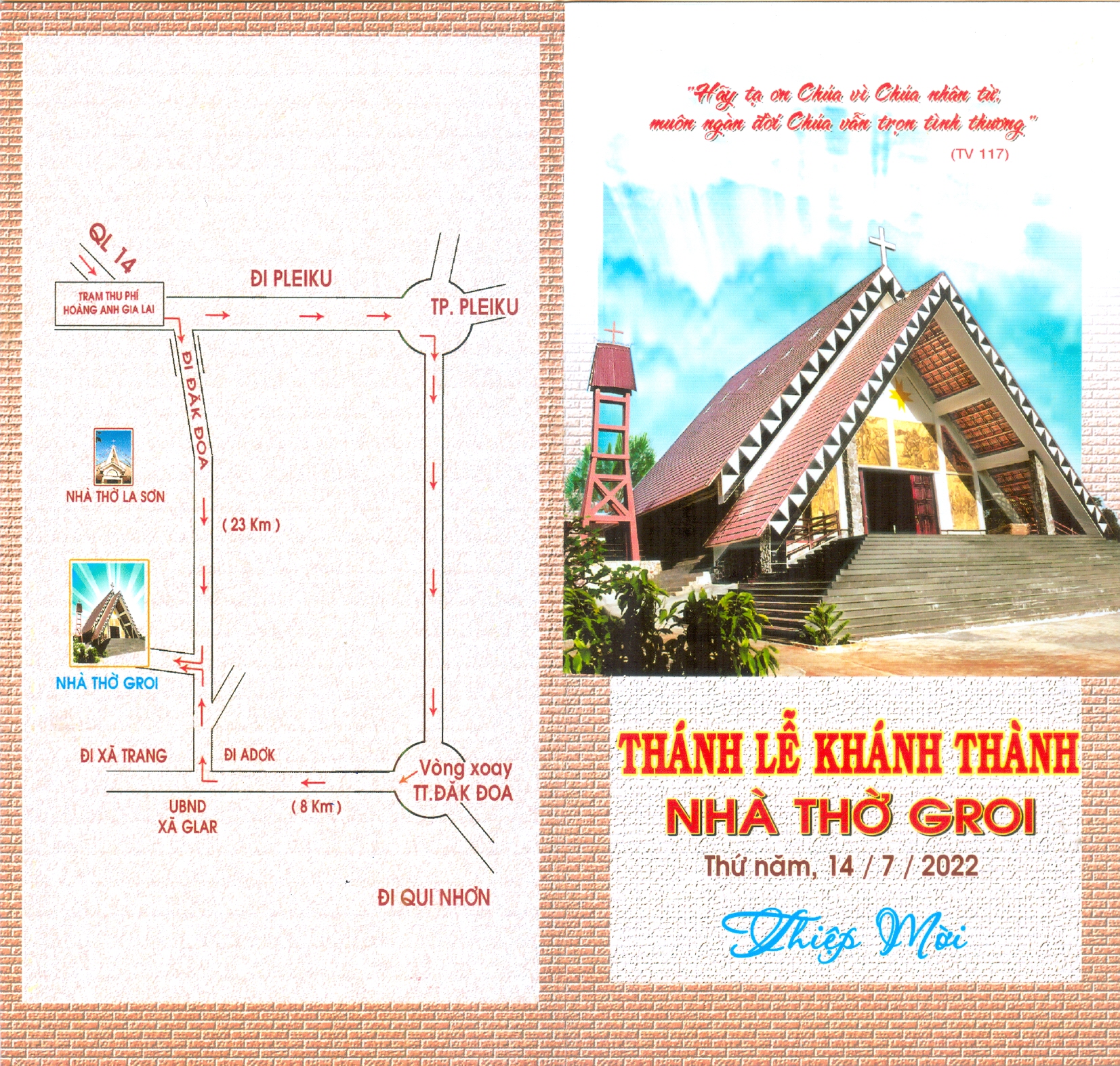 Thiệp Mời Khánh Thành Nhà Thờ Groi Thuộc Giáo Xứ Phaolô H'neng Giáo