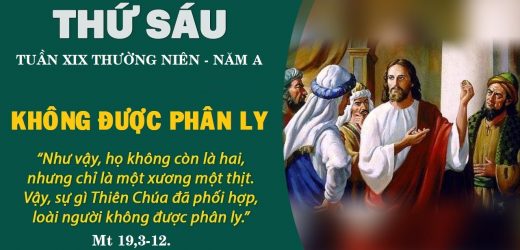 14.08.2026 – Thứ Sáu Tuần XIX Thường Niên, Năm A – Không Được Phân Ly (Mt 19,3-12)
